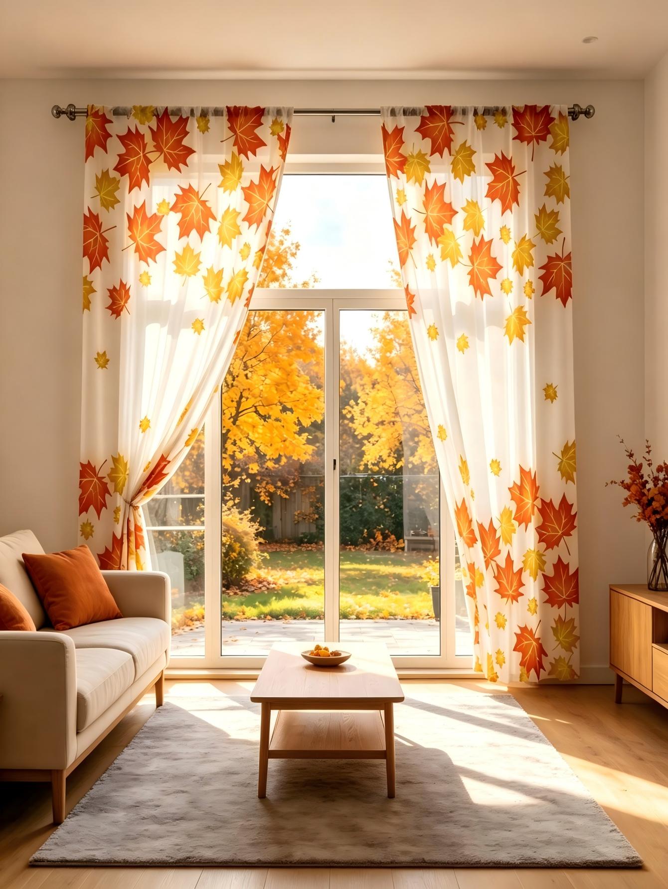 Home Decor Yellow - 2 STUKS Digitaal bedrukt transparant gordijn,