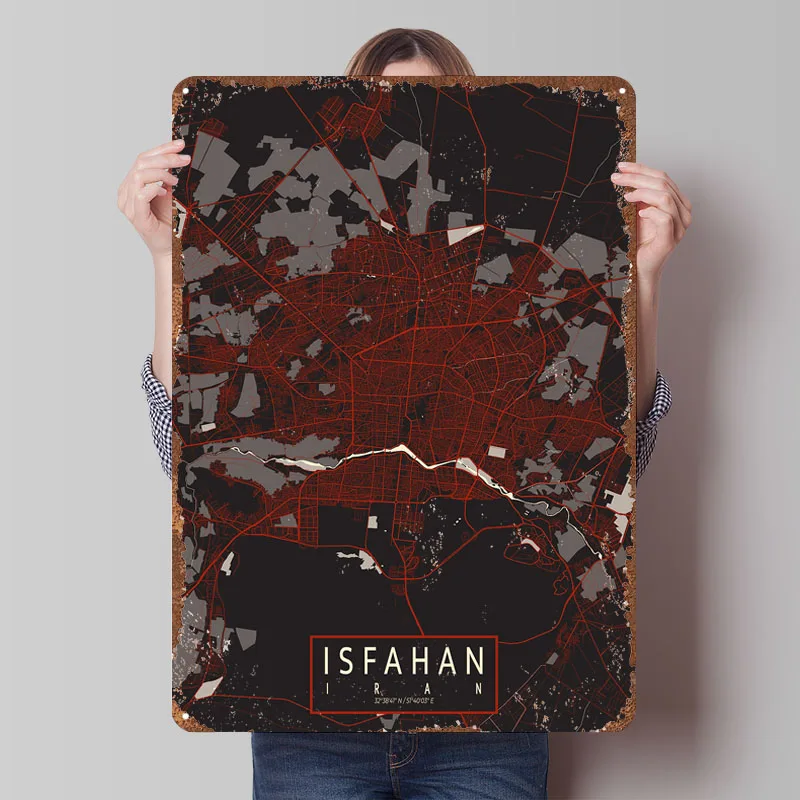 Home Decor Vector - Isfahan stadskaart Iran vector posterkaart metalen