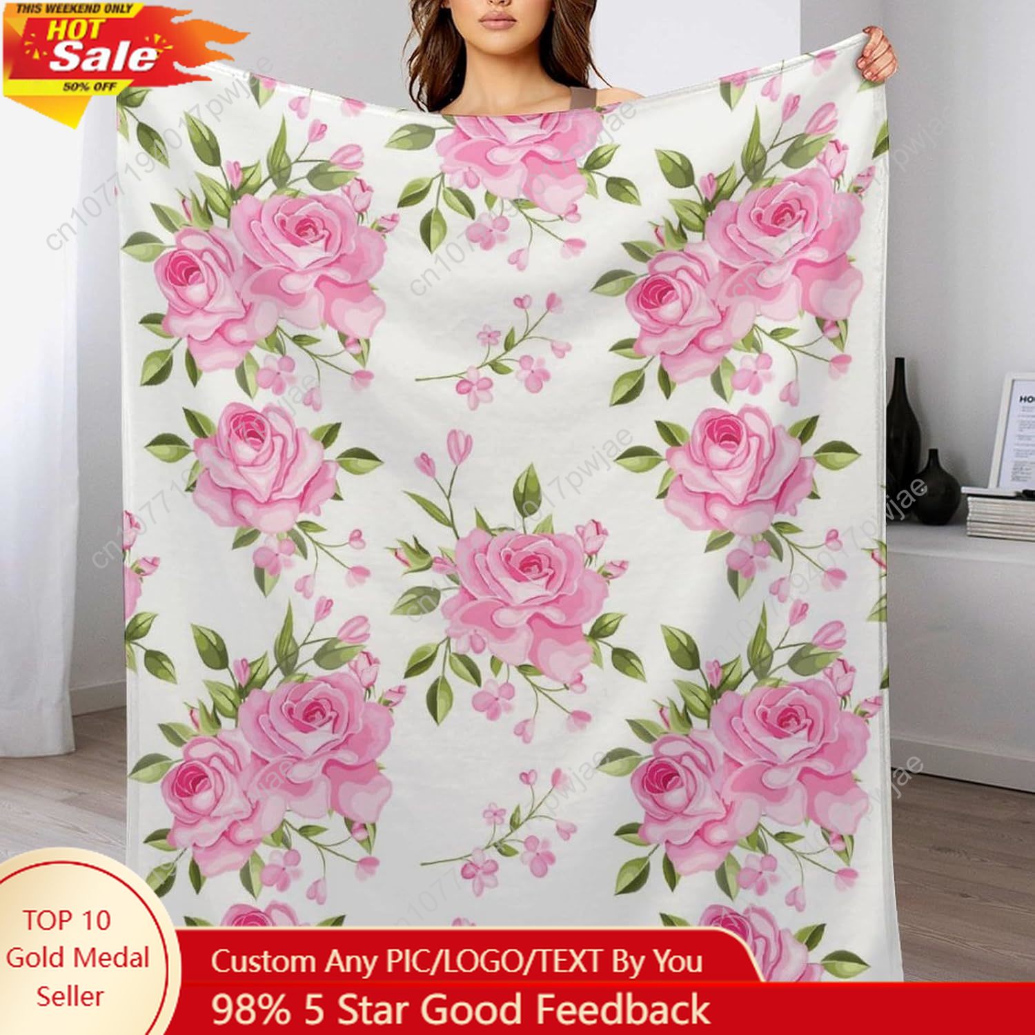 Home Decor Luxury - Roze bloem gooien deken bloemen decor
