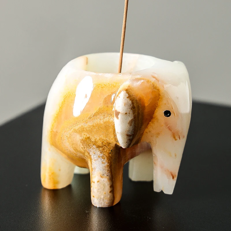 Incense Stick Holder - Witte Onyx Natuurlijke Marmeren Olifantvormige Wierookbrander