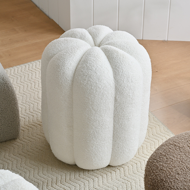Home Decor Luxury - Eenvoudige kaptafelkrukken Pompoenvorm Teddy Fluweel Massief