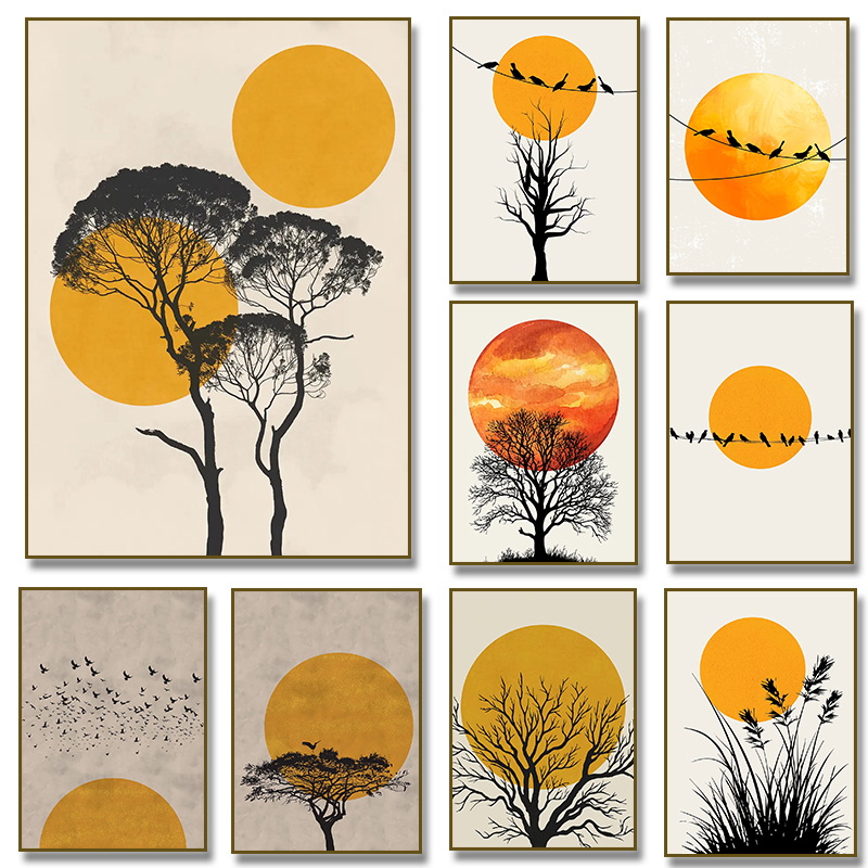 Home Decor Yellow - Duizenden Vogels met Zon Poster Gele