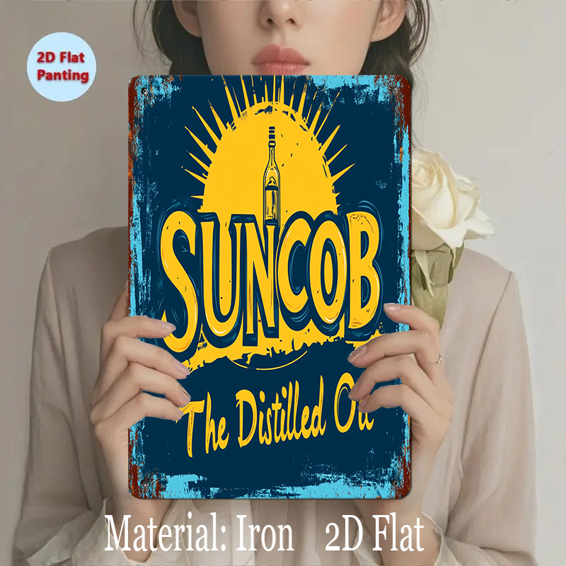 Home Decor Yellow - Zonsondergang, Whiskeyfles Metalen Bord - Vintage