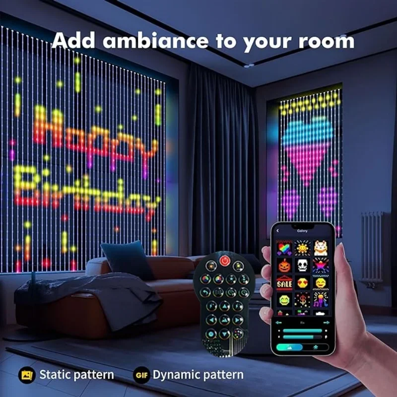 Home Decor App Free - Smart LED-gordijnlicht APP-bediening RGB dimbaar DIY-patroon