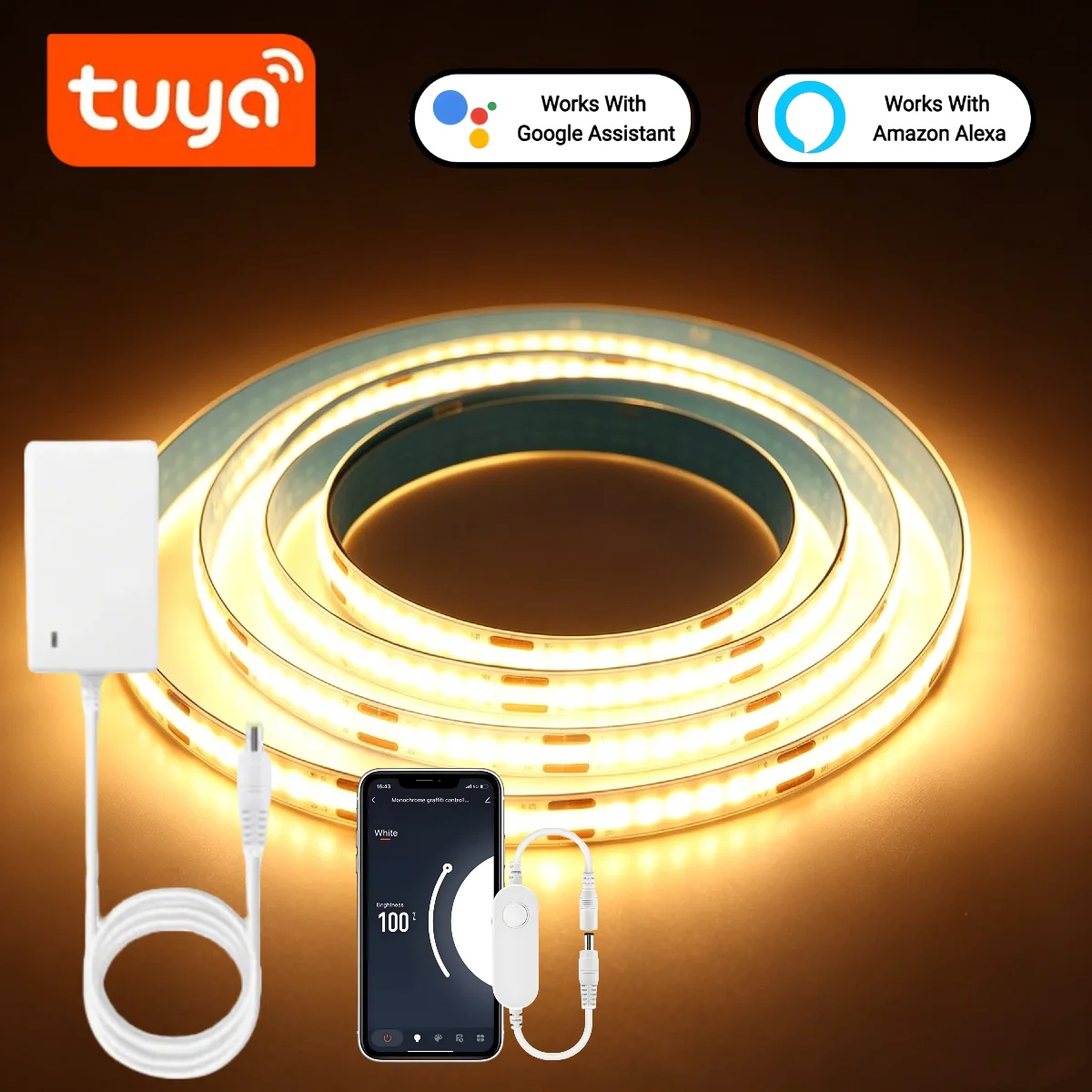 Home Decor App Free - Tuya Smart COB LED-stripverlichting, WiFi-app-stembediening, met