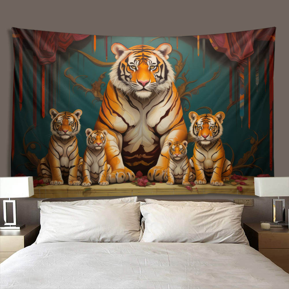 Home Decor Theme - Grote tijgerfamilie cartoon wandtapijt wanddecoratie -