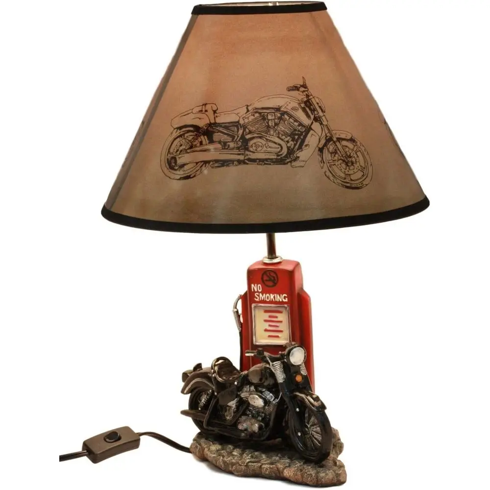 Home Decor Theme - Vintage retro zwarte motorfiets benzinepomp bureaulamp