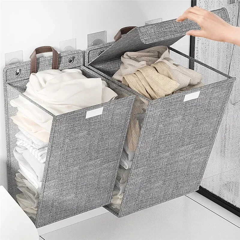 Woven Wall Basket - 1 stuks opvouwbare zelfklevende wasmand, multifunctionele,