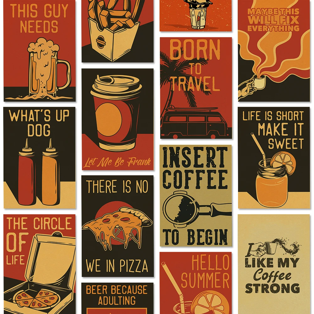 Home Decor Vector - Koffie Vector Set Posters Retro Kraftpapier